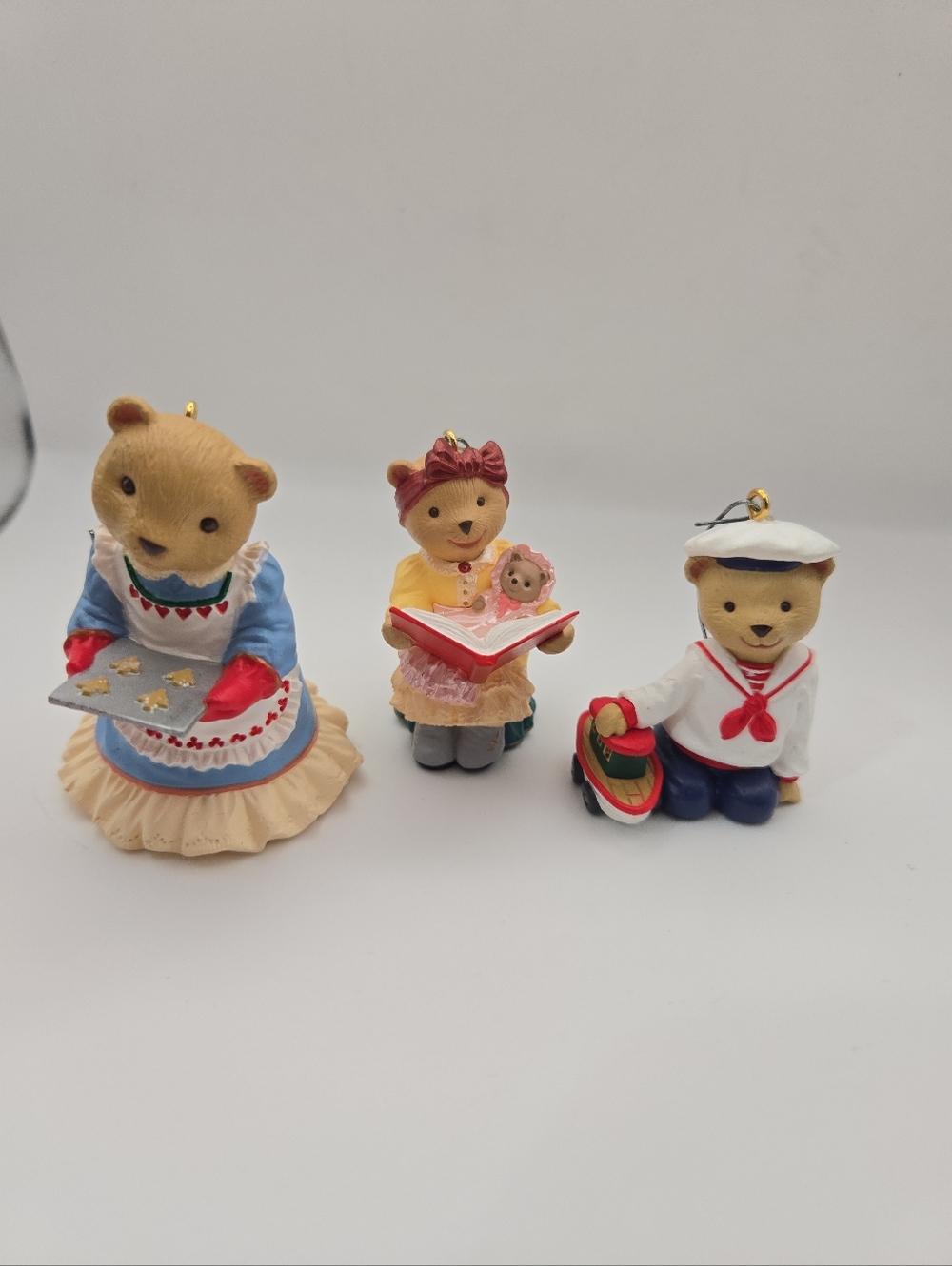 1993 Hallmark Teddy Bear Ornaments Set of 3 Vintage Christmas